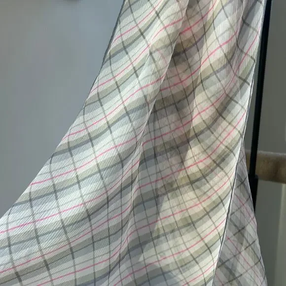 Marc Jacobs Silk Plaid Rectangular Scarf Lightweight Logo Detail - Picture 4 of 12